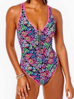 Lilly Pulitzer KAILANIE ZIP UP One piece  SWIMSUIT Racerback Feeling Fintastic 2